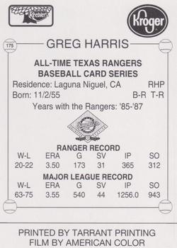 1993 Keebler Texas Rangers #175 Greg A. Harris Back