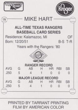 1993 Keebler Texas Rangers #176 Mike Hart Back