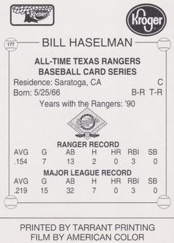1993 Keebler Texas Rangers #177 Bill Haselman Back