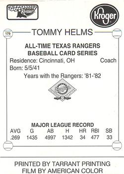 1993 Keebler Texas Rangers #179 Tommy Helms Back