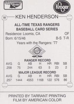 1993 Keebler Texas Rangers #180 Ken Henderson Back