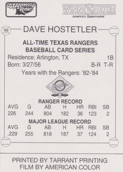 1993 Keebler Texas Rangers #193 Dave Hostetler Back