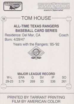 1993 Keebler Texas Rangers #195 Tom House Back