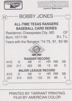 1993 Keebler Texas Rangers #210 Bobby Jones Back