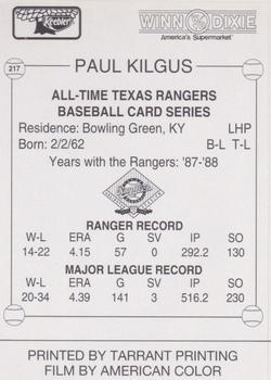 1993 Keebler Texas Rangers #217 Paul Kilgus Back