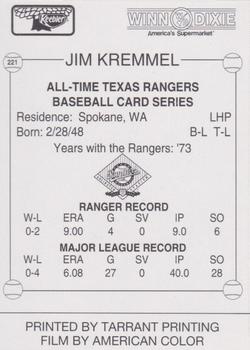 1993 Keebler Texas Rangers #221 Jim Kremmel Back