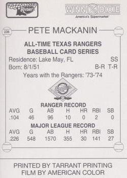1993 Keebler Texas Rangers #236 Pete Mackanin Back