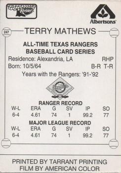 1993 Keebler Texas Rangers #247 Terry Mathews Back