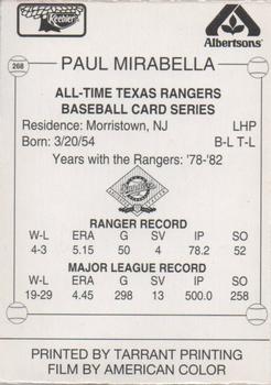 1993 Keebler Texas Rangers #268 Paul Mirabella Back