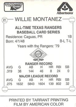 1993 Keebler Texas Rangers #271 Willie Montanez Back