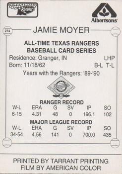 1993 Keebler Texas Rangers #274 Jamie Moyer Back
