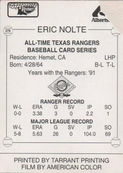 1993 Keebler Texas Rangers #278 Eric Nolte Back