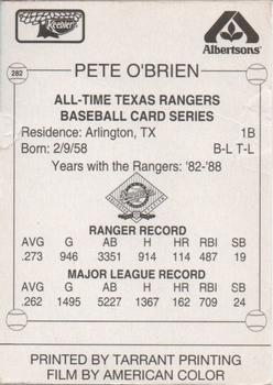 1993 Keebler Texas Rangers #282 Pete O'Brien Back