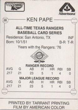 1993 Keebler Texas Rangers #286 Ken Pape Back