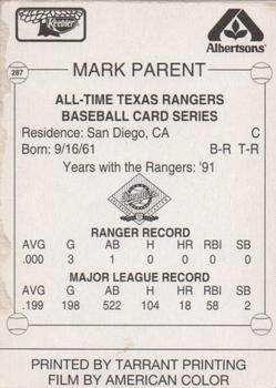 1993 Keebler Texas Rangers #287 Mark Parent Back