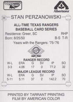 1993 Keebler Texas Rangers #290 Stan Perzanowski Back