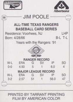 1993 Keebler Texas Rangers #296 Jim Poole Back