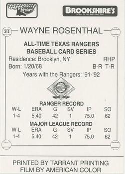 1993 Keebler Texas Rangers #313 Wayne Rosenthal Back