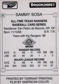 1993 Keebler Texas Rangers #337 Sammy Sosa Back