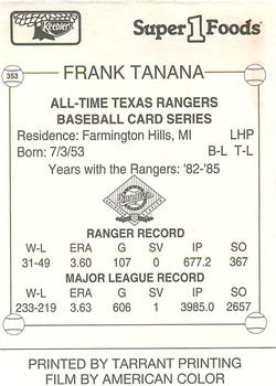 1993 Keebler Texas Rangers #353 Frank Tanana Back