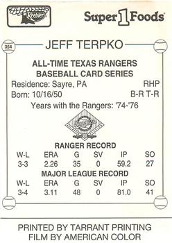 1993 Keebler Texas Rangers #354 Jeff Terpko Back