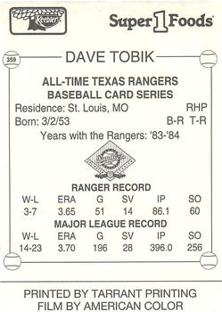 1993 Keebler Texas Rangers #359 Dave Tobik Back