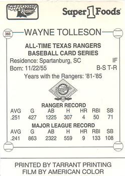 1993 Keebler Texas Rangers #360 Wayne Tolleson Back