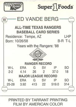 1993 Keebler Texas Rangers #365 Ed Vande Berg Back