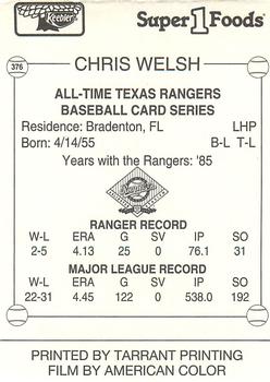 1993 Keebler Texas Rangers #376 Chris Welsh Back