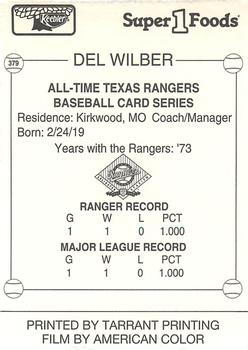 1993 Keebler Texas Rangers #379 Del Wilber Back
