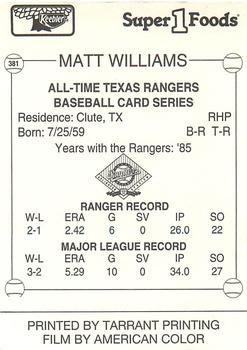 1993 Keebler Texas Rangers #381 Matt Williams Back