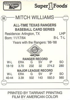 1993 Keebler Texas Rangers #382 Mitch Williams Back