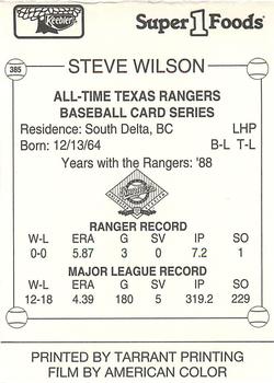 1993 Keebler Texas Rangers #385 Steve Wilson Back