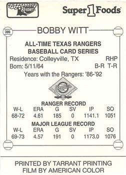 1993 Keebler Texas Rangers #386 Bobby Witt Back