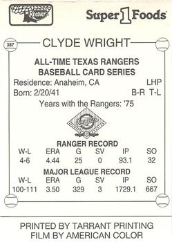 1993 Keebler Texas Rangers #387 Clyde Wright Back