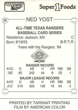 1993 Keebler Texas Rangers #390 Ned Yost Back
