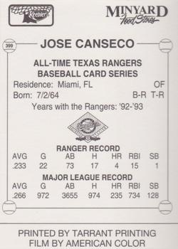 1993 Keebler Texas Rangers #399 Jose Canseco Back
