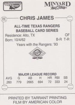 1993 Keebler Texas Rangers #412 Chris James Back