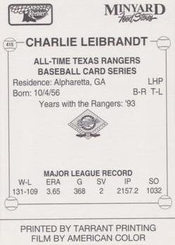 1993 Keebler Texas Rangers #415 Charlie Leibrandt Back