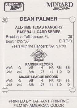 1993 Keebler Texas Rangers #420 Dean Palmer Back