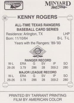 1993 Keebler Texas Rangers #429 Kenny Rogers Back