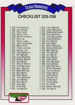 1993 Keebler Texas Rangers #444 Checklist 225-336 Front