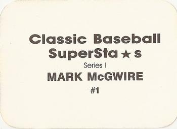 1988 Classic Baseball Superstars (unlicensed) #1 Mark McGwire Back
