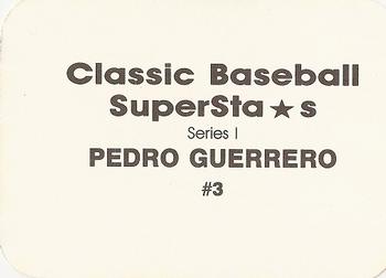 1988 Classic Baseball Superstars (unlicensed) #3 Pedro Guerrero Back
