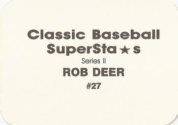 1988 Classic Baseball Superstars (unlicensed) #27 Rob Deer Back