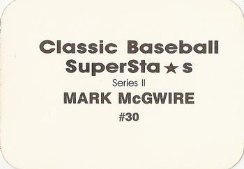 1988 Classic Baseball Superstars (unlicensed) #30 Mark McGwire Back