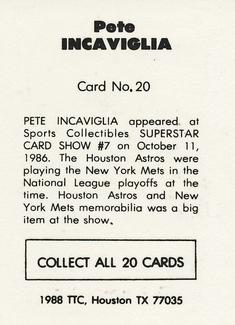 1988 TTC Houston Show Set #20 Pete Incaviglia Back