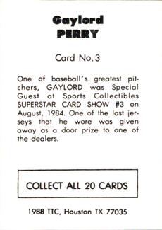 1988 TTC Houston Show Set #3 Gaylord Perry Back