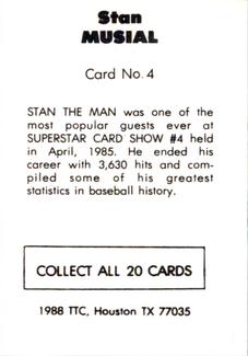 1988 TTC Houston Show Set #4 Stan Musial Back