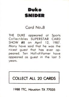 1988 TTC Houston Show Set #8 Duke Snider Back